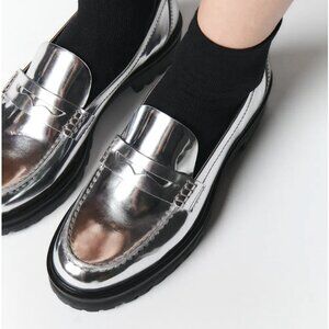 Reformation Agathea Chunky Loafer - Leather Mirror Metallic - Worn Once!